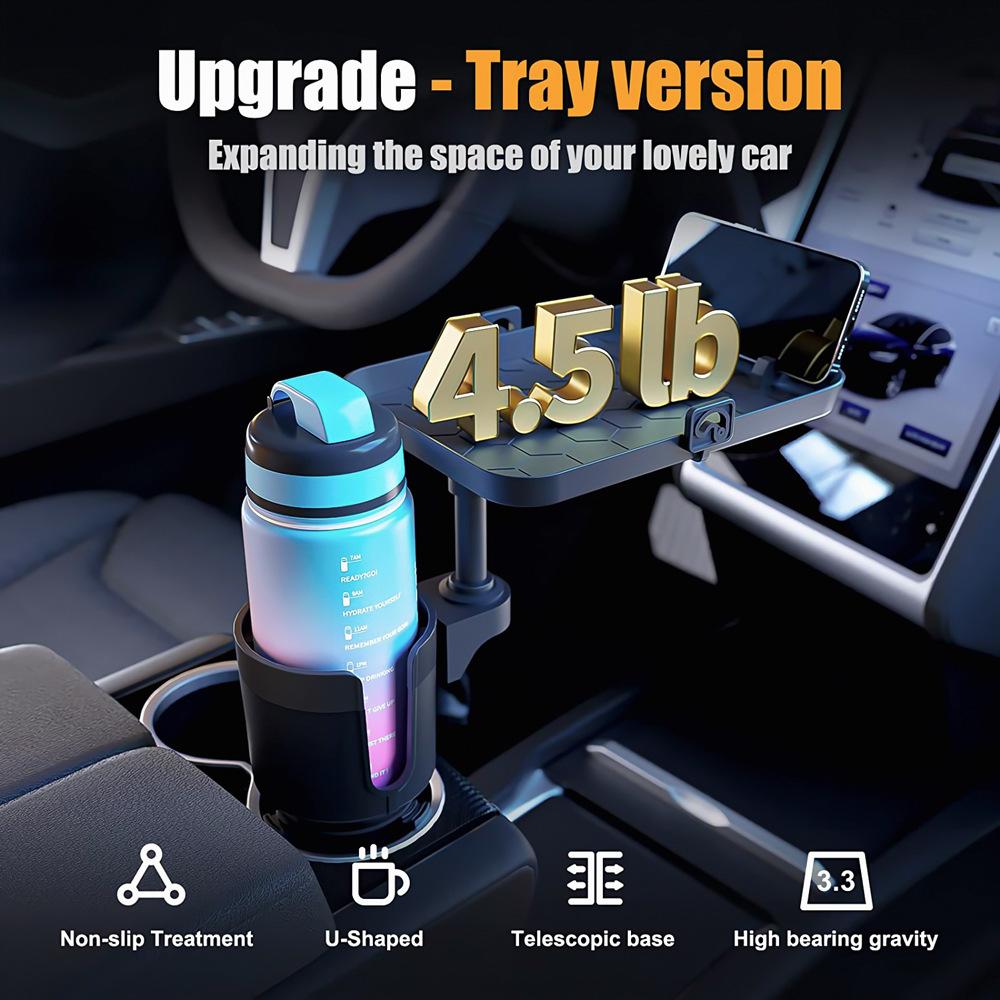 Car Cup Holder Expander With Food Tray Multi-function 360 Degree Adjustable Base Drink Stand For Lunch Snack Auto Accessories