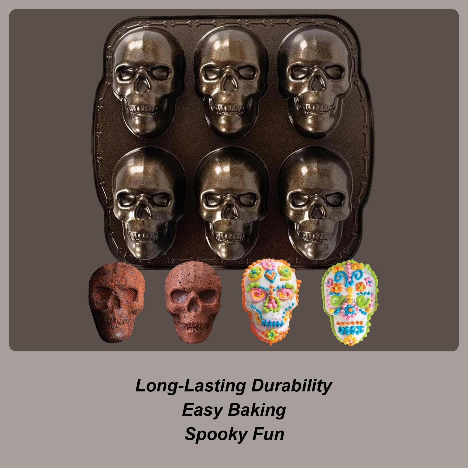 

3D Skull Baking Mold 6 Cavities Aluminum Alloy Skull Candy Molds Creepy Muffin Moulds Kitchen Gadget For Christmas Halloween CN