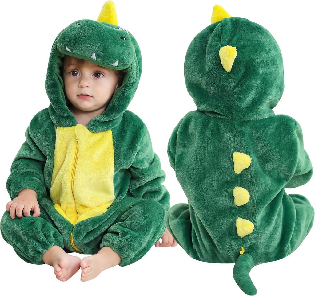 Winter Halloween Dinosaur Kigurumi Cosplay Clothes Hooded Animal Cow Monkey Unicorn Onesies Baby Thick Romper Newborn Jumpsuit