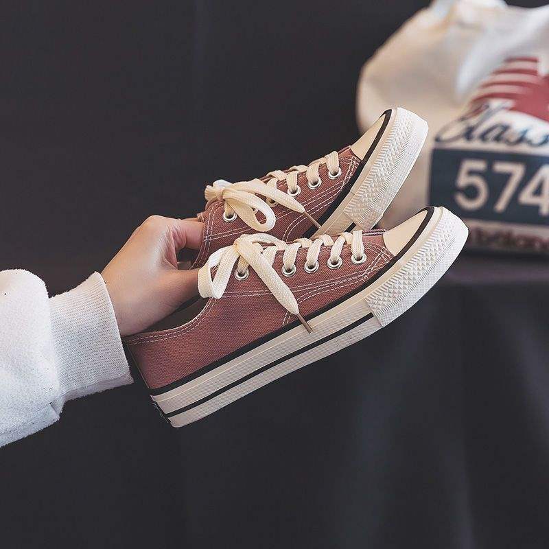 ins canvas shoes female Korean version versatile student 2025 spring and summer new Hong Kong style retro shoes original style white board shoes