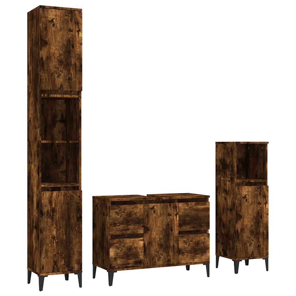 Vidaxl 3-Piece Bathroom Furniture Set, Smoked Oak