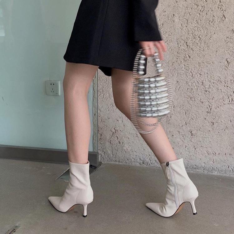 Pointed thin heel elastic thin boots women's autumn and winter new boots versatile rear zipper short boots