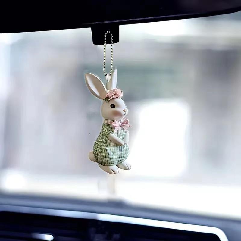 Easter Cute Bunny Acrylic 2D Pendant Keychain Accessory  For Car Rear View Mirror Backpack Porch Decoration Craft Gift