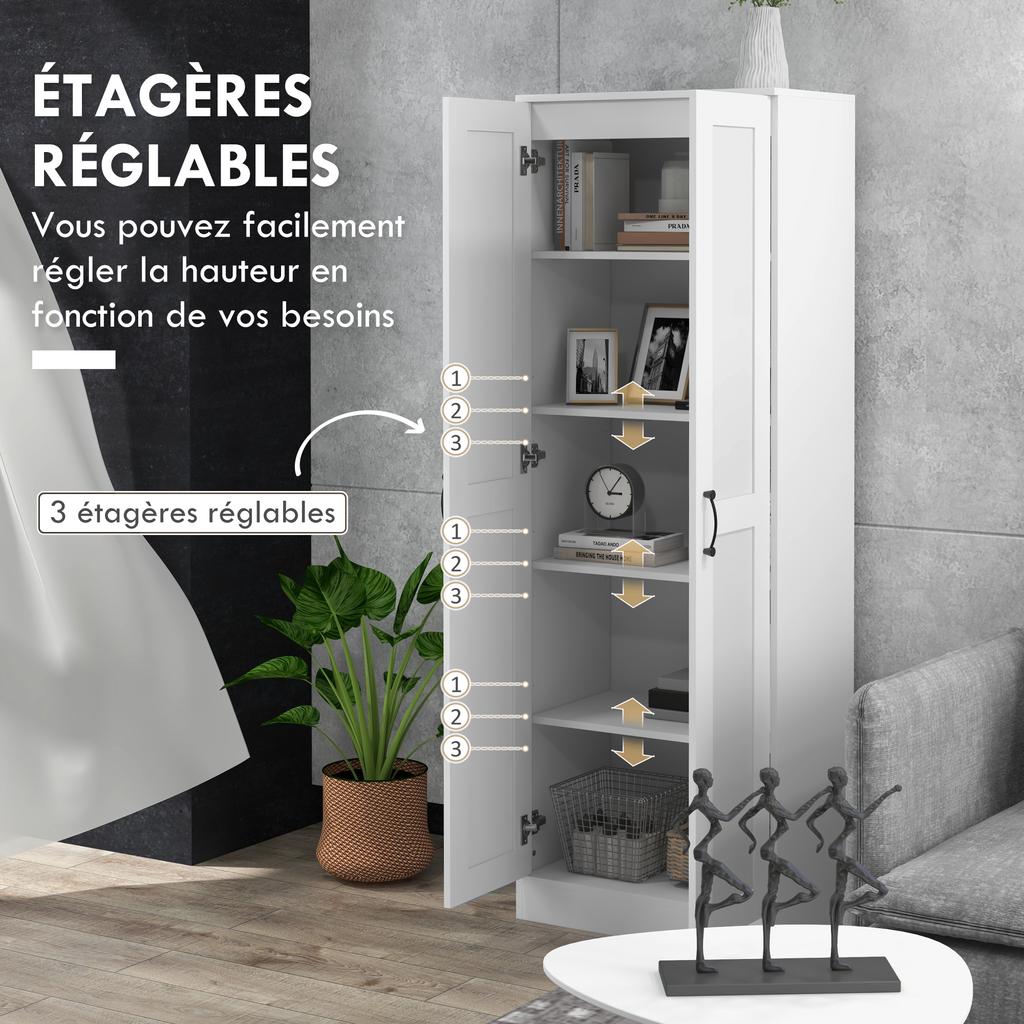 2-Door Cabinet Storage Cabinet with 5 Shelves, Contemporary Style, 60L X 36.5W X 175H