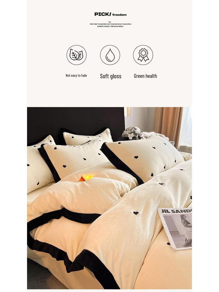 Verdicktes Samt Besticktes Baby Bettwäsche Set - Milchsamt Bettlaken, Bettbezug und Flanell Korallenfleece