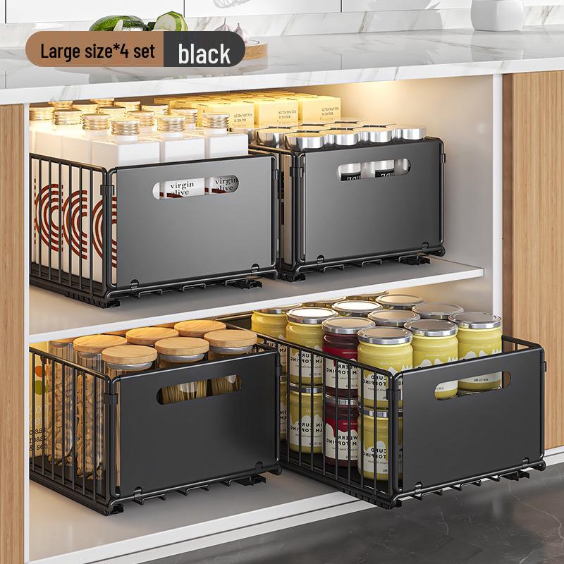 

Двухъярусная выдвижная полка для кухонной мойки для хранения приправ и закусок Four Sets High Single Layer Black