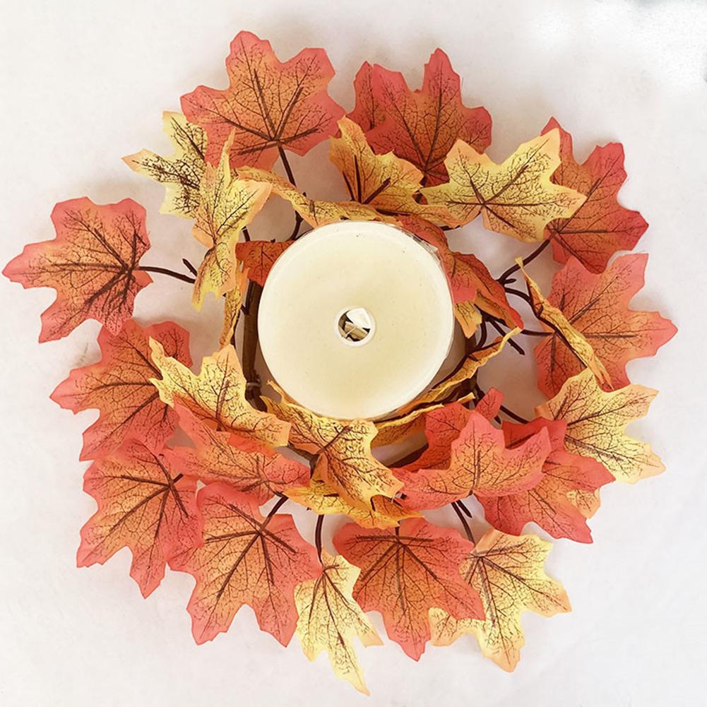 Artificial Maple Leaves Wreath With Berries Sunflowers Candle Rings For Farmhouse Fall Thanksgiving Wedding Centerpiece Table Door Decor