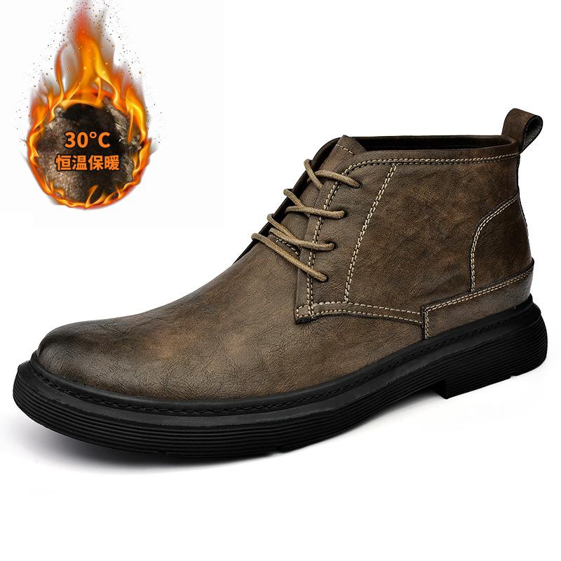 Autumn and winter new fashion casual cotton Martin boots men's mid-top lace-up platform leather shoes outdoor warm tooling boots