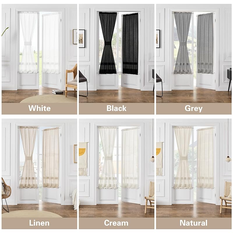 DUKIYO 2 Pieces French Door Curtains Linen W35 x L72 Dual Rod Pocket Light Coffee Semi Sheer Curtains for French Door wi 35  W