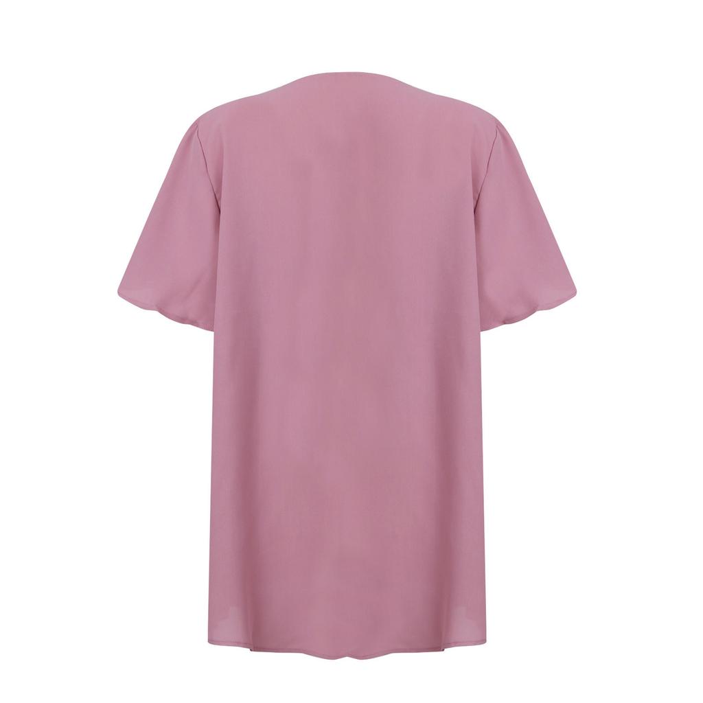 Women's Summer T-shirt Casual Short Sleeve V-neck Solid Color Loose Chiffon Shirt  Top