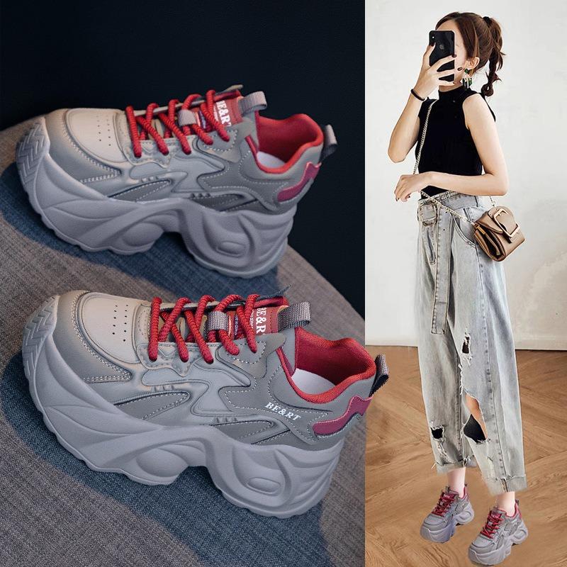 Shoes women's spring new versatile breathable sports casual shoes muffin thick-soled small inner height-increasing shoes