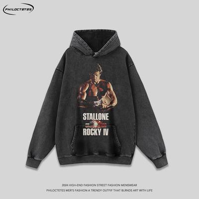 Unisex Vintage Streetwear Hoodie With Graphic Print Cotton Long Sleeve Oversized Pullover