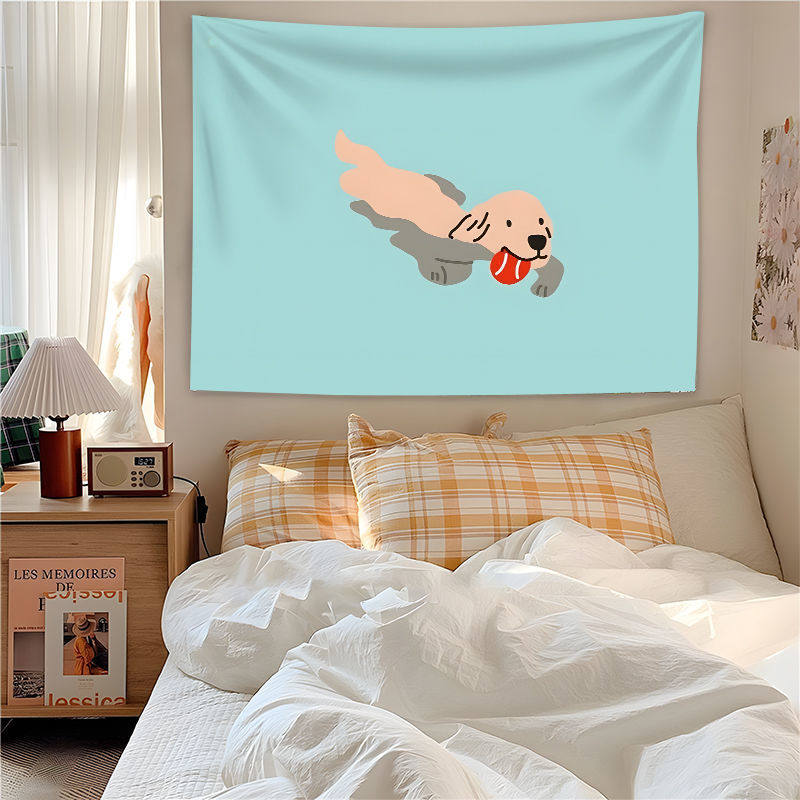 Cartoon Puppy Dog Wall Hanging Background Cloth Bedroom Headboard Decorative Artwork Soft Polyester Canvas for Home Decor