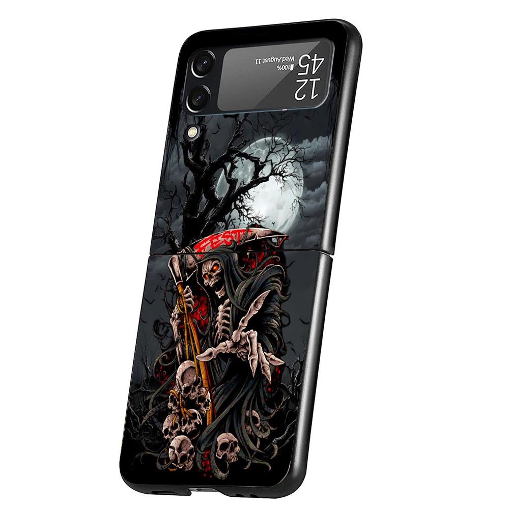 Death Grim Reaper Skull Scythe Cover Phone Case For Samsung Galaxy Z Flip 7 6 5 4 3 5G Flip7 Flip6 Flip5 Flip4 Flip3 Black Funda