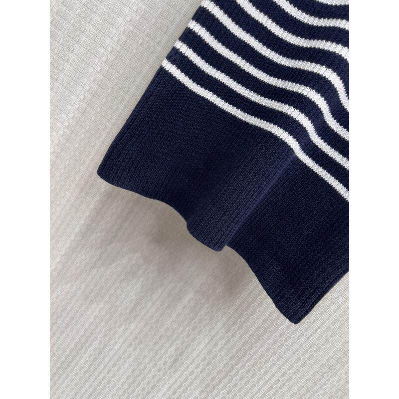 D new naval style bow striped dress women's short-sleeved knitted skirt fashionable versatile age-reducing dress