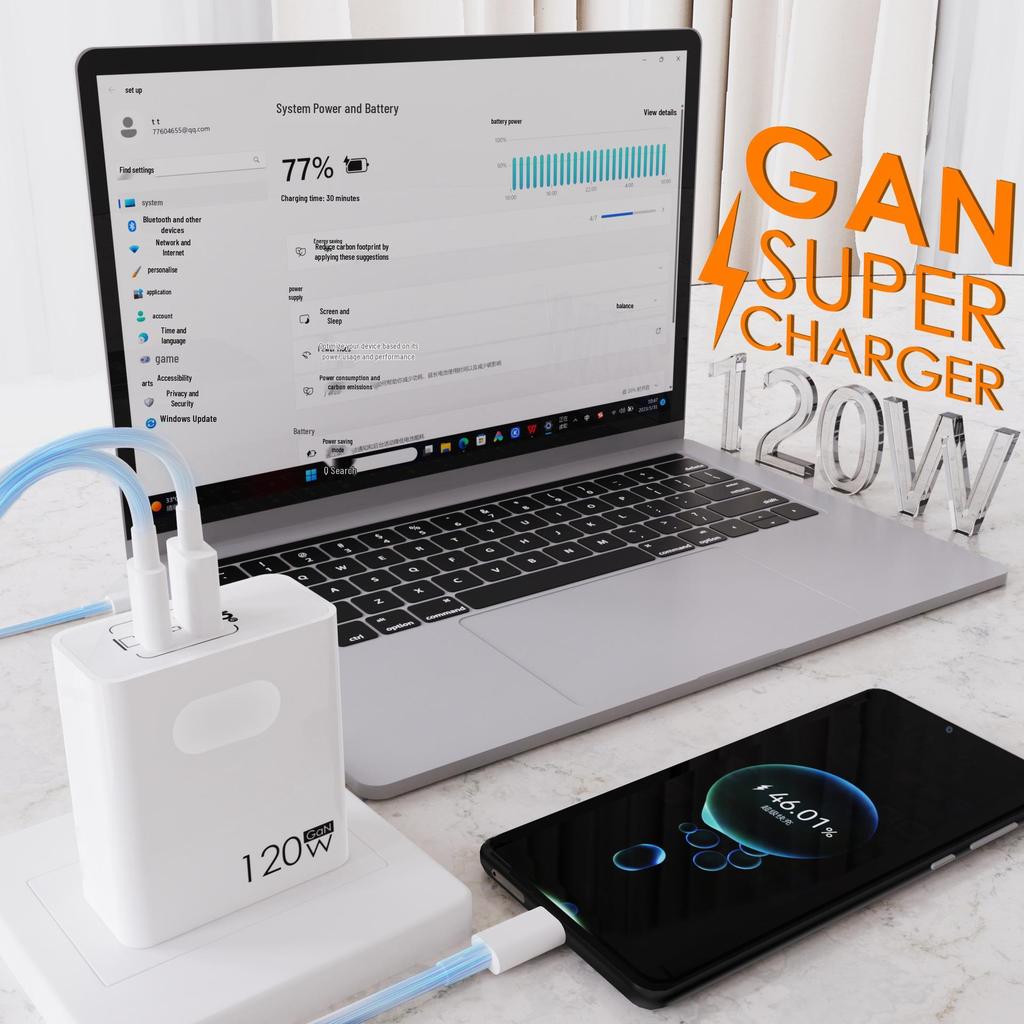 120W GaN Charger with EU/UK Plugs - 65W Ultra-Fast Charging for Laptops