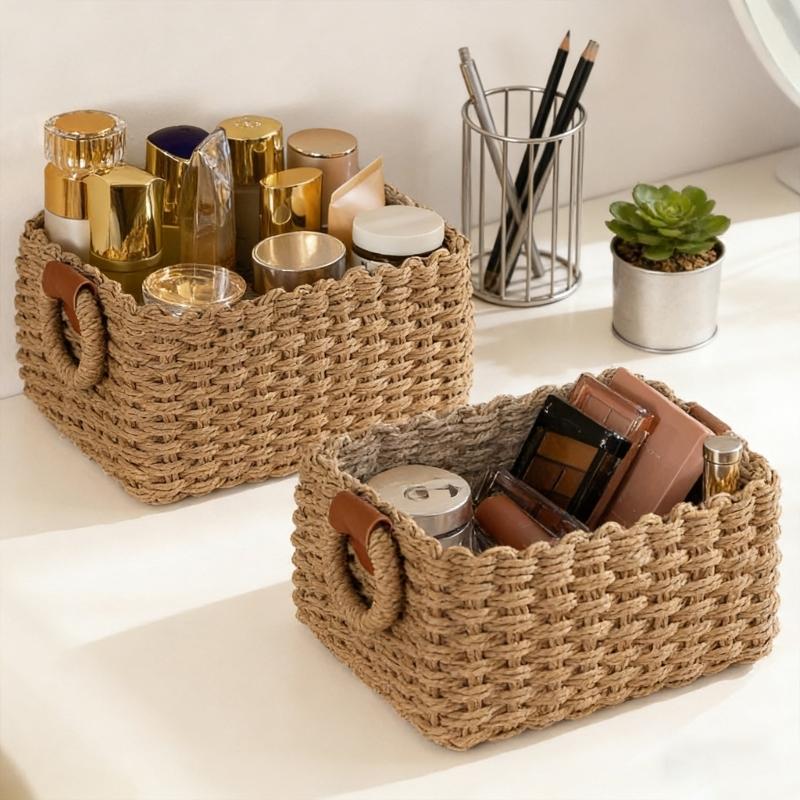 Handwoven Paper Rope Storage Basket Natural Organizers For Home Offices Decoration