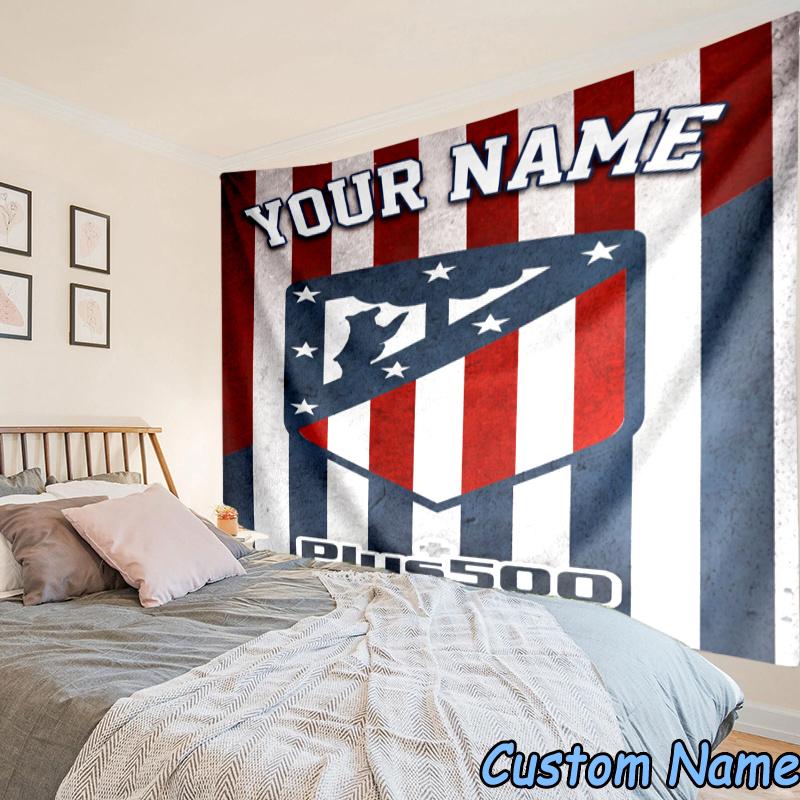 Custom Name Atletico Football Crest Tapestry Accessories for Bedroom,Livingroom, dormitory Room Wall Hanging Decor, Fan Birthday Gifts