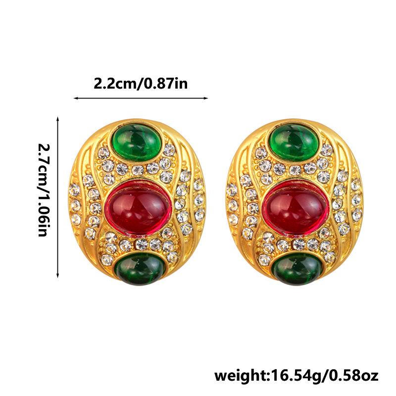 Vintage Retro Court-Style Two-Tone Oval Stud Earrings for Women
