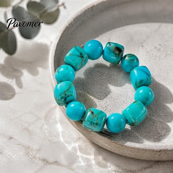 Trendiger Handschmuck für Damen Perlenarmband Herren, Blaue Simulationssteine Einzigartige Tintenstruktur Perlen Acrylperlen Armbänder, Elastisches Stretch Klobig Nicht