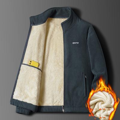 Men's Autumn and Winter Fleece Thick Jacket Outdoor Warm Middle Layer Lamb Fleece Fleece Cardigan Jacket