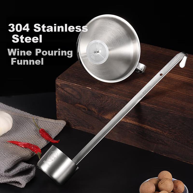 BJ 304 Stainless Steel Wine Pourer Funnel with Filter Mesh, Wine Dipper, Oil Spoon, And Liquor Dispenser Set