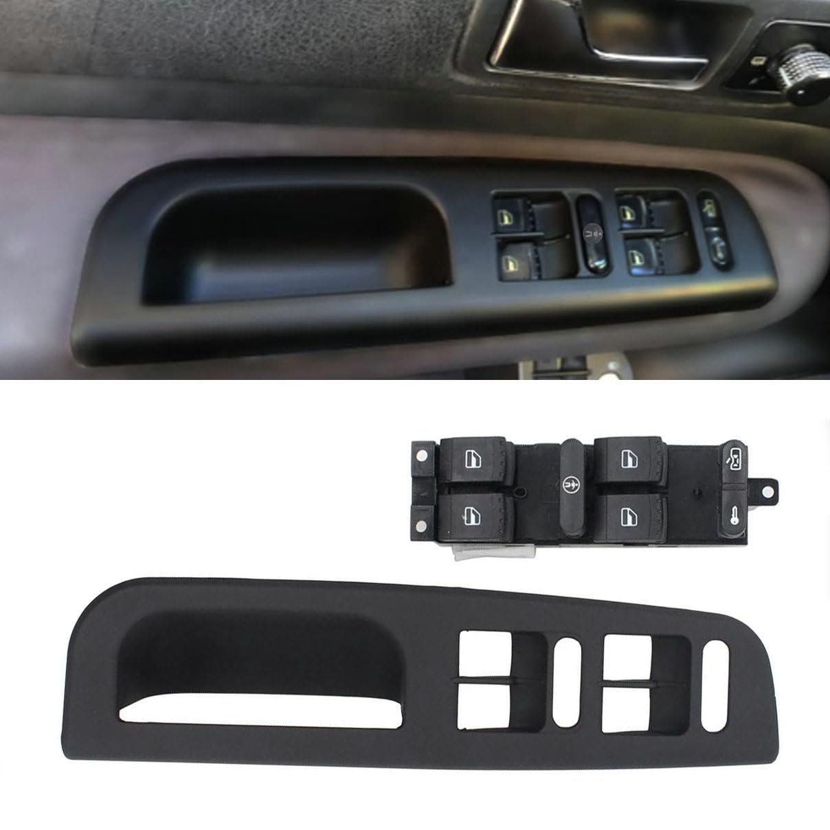 Fully Assembled Window Master Switch and Bezel Set for 1999-2005 Volkswagen Jetta Master Power Window Door Switch and Black Bezel