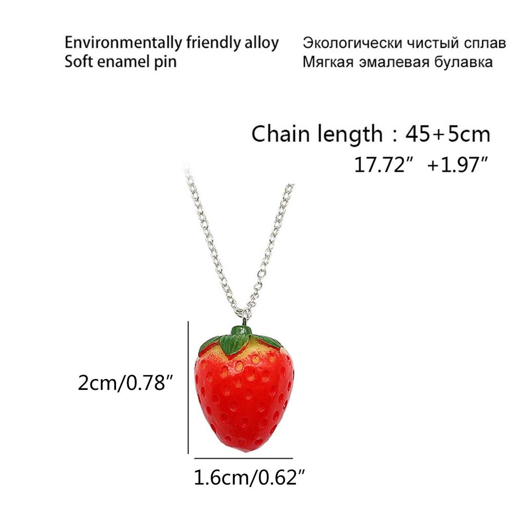 Fashion Strawberry Pendant Necklace Earring Sweet Clavicle Chain Simple Choker 3D Fruit Dangle Earring Statement Jewelry