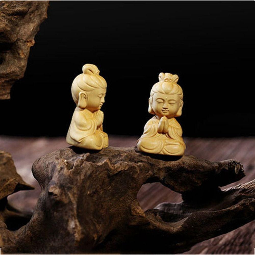 Adorno para Coche con Forma de Bebé Buda Tallado en Boj Llavero Colgante Figuras de Monjes Pequeños Estatua de Buda