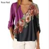 Women's V-neck Floral Print Shirt Top Chiffon Shirt