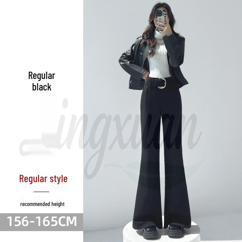 2026 Spring/Summer Women's High-Waisted Woolen Flare Pants - Floor-Length, Plus Velvet, Casual Wide-Leg