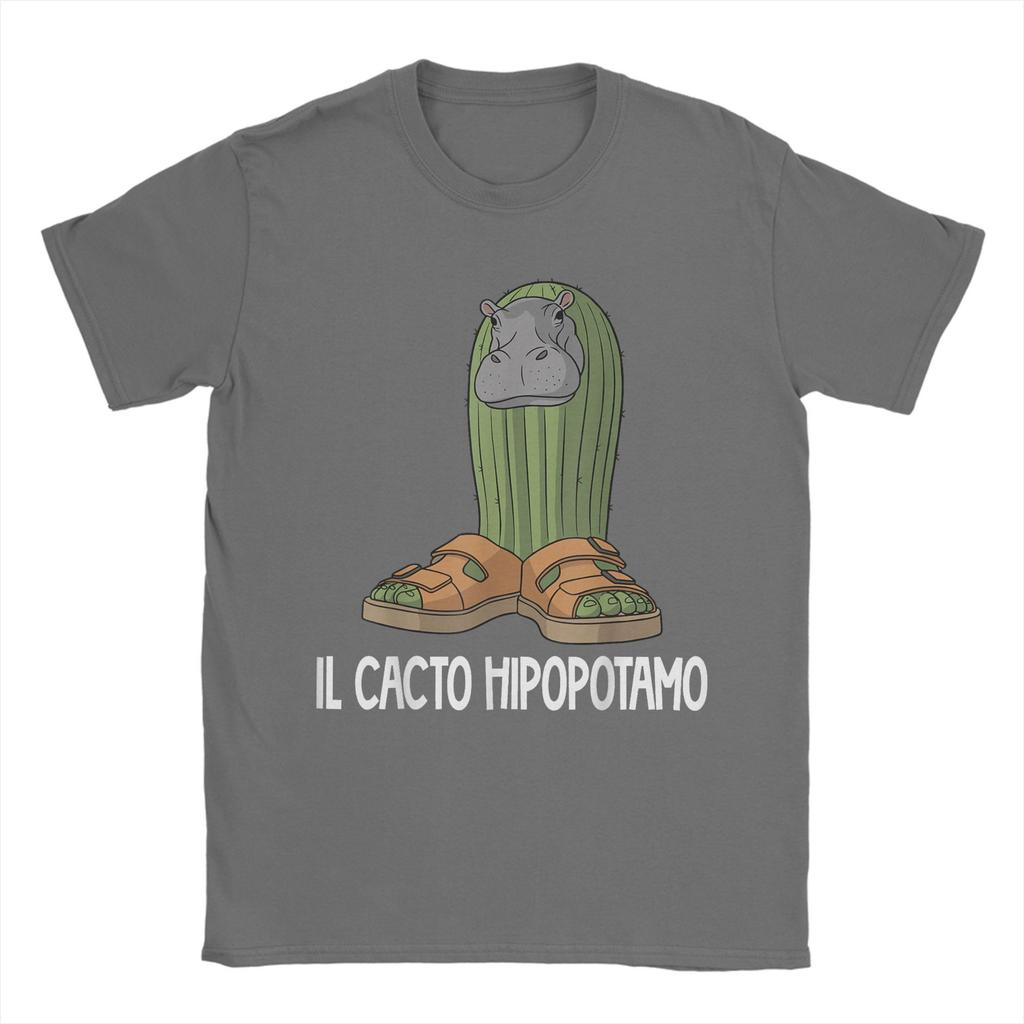 Italienische Brainrot-Charaktere Il Cacto Hipopotamo T-Shirt für Herren 100% Baumwoll-T-Shirt O-Ausschnitt T-Shirts Kurzarm-Bekleidung Bedruckt