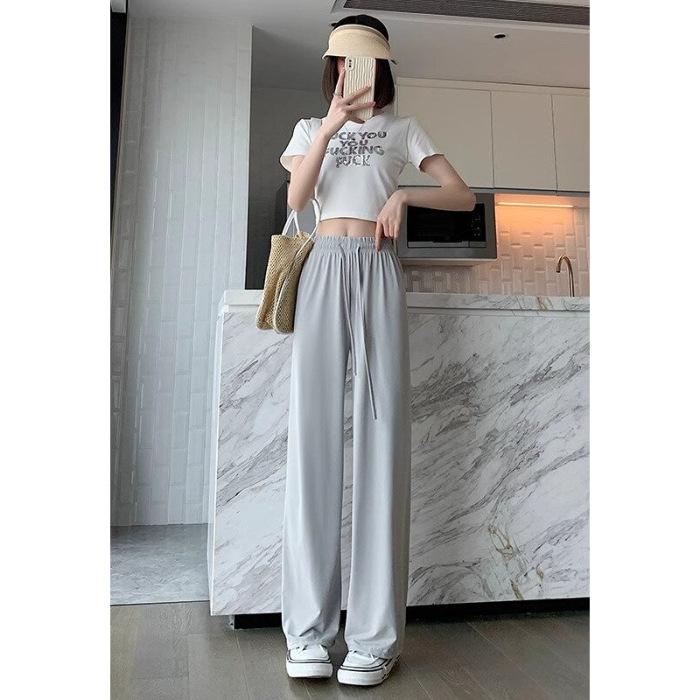 Narrow Version of Ice Silk Sun Protection Wide-leg Pants for Women's Summer High Waist Drooping Cool Pants Thin Slim Straight Pants Casual Pants