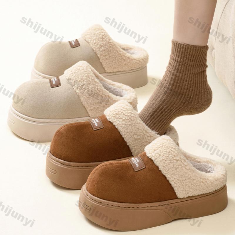 Fashion Women New Winter Home Warm Slippers Female Fashion Flats House Plush Slides Lightweight Comfort Warm Non-slip Cotton Slippers