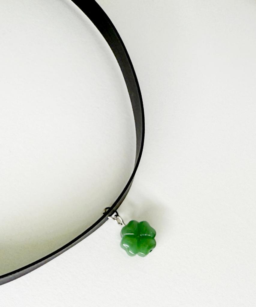 Glory_Arden Surgical Steel 2-Color Jade Pendant Choker Necklace/Ghmn-492