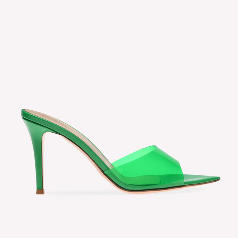 Women's High Heeled Slippers Outside Simple Transparent Slippers Thin Heel Pointed High Heeled Sandals Women Rhinestone Slippers