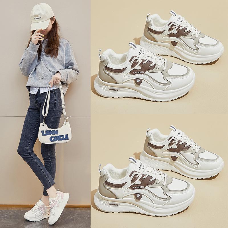 2024 Winter Korean Velvet Women's Dad Sneakers Q103-2: Thick-Soled, Warm, Casual Sports Shoes for Students