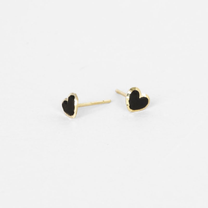 JUDY AND PAUL [14K GOLD] Lovely Small Black Heart Point Yellow Gold Earrings