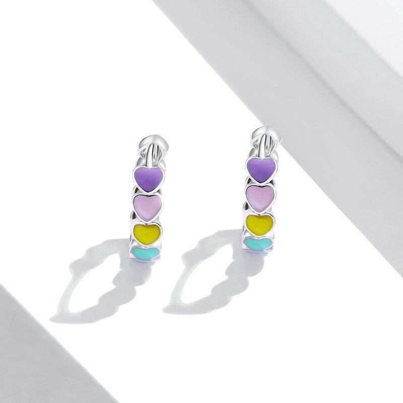 New 925 Sterling Silver Women Fashion Jewelry Heart Colorful Drip Glue Elegant Hoop Earrings Girl Birthday Gift Hook Ear Circle