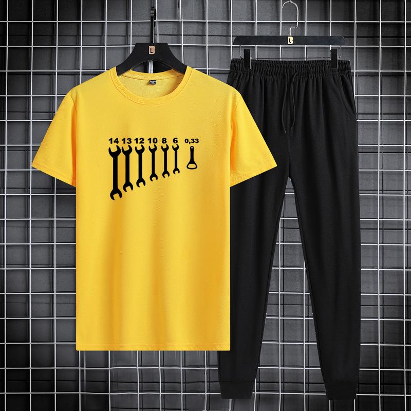 Sommer Herren Kurzarm lange Hose Sportset, dünn und trendig, modisch, lässig, Outdoor minimalistisches zweiteiliges Set, 2024