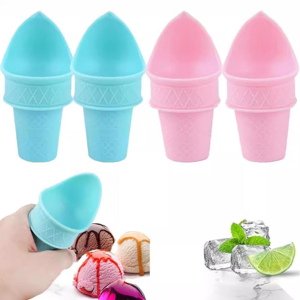 4Pcs Reusable Ice Cream Cone Scoop Holder (2× Pink + 2× Blue) For Birthday Party