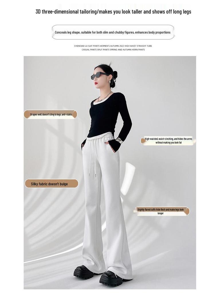 Damen Schwarze High Waist Schlankmachende Micro Flare Hose - 2025 Frühling/Sommer Freizeitsporthose