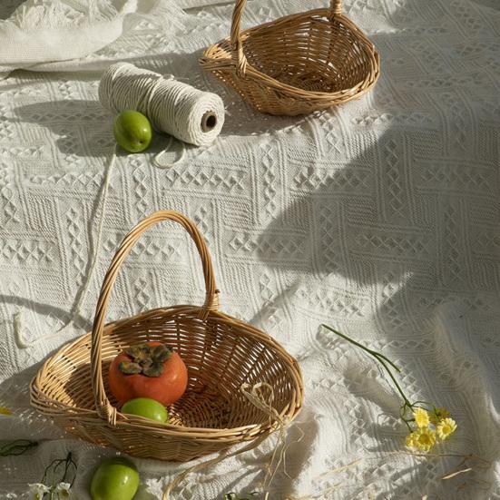 Handwoven Rattan Storage Basket with Handle Rattan Basket Store Sundries Container for Fruit Vegetables