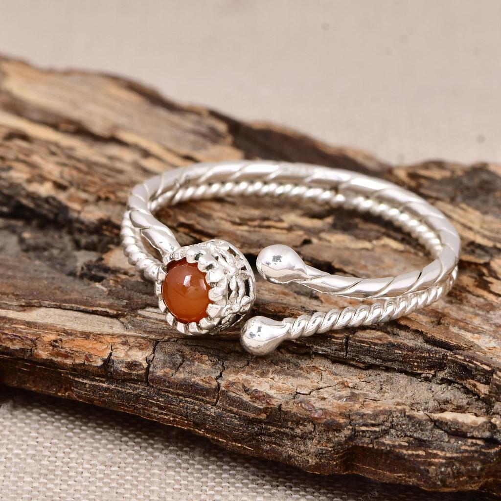 Red Gemstone Adjustable Ring In 925 Sterling Silver | Minimalist Open Ring | Handmade Stackable Jewelry Gift for Women