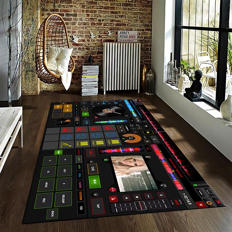 "Digital DJ Mixer Design Carpet with Colorful Waveforms and Screen Elements Print" Suitable for Use As an Anti-slip for Room and Bedroom Sofas