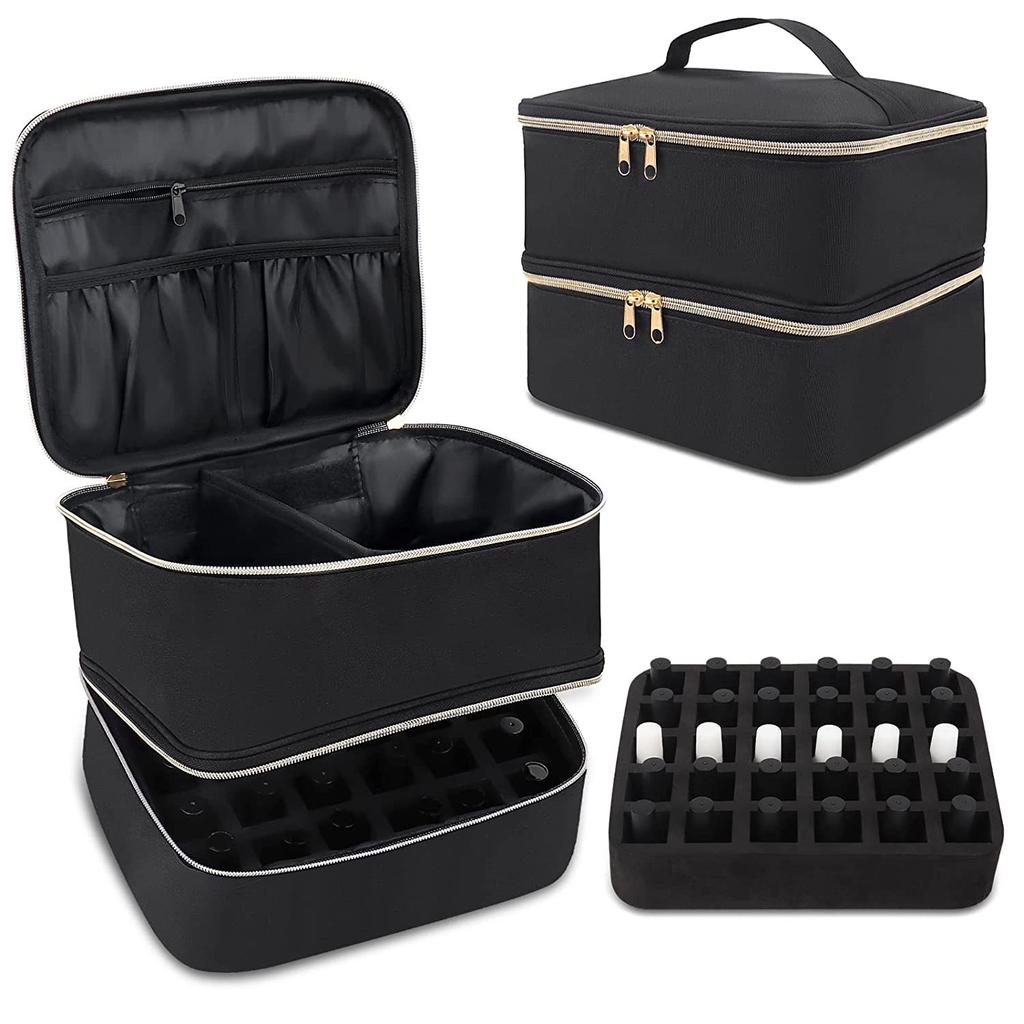 Nail Polish Storage Bag Essential Oil Bag Cosmetic Nail Care Kit Nail Care Tool Storage Box Double Layer 30 Compartment LIJIAO