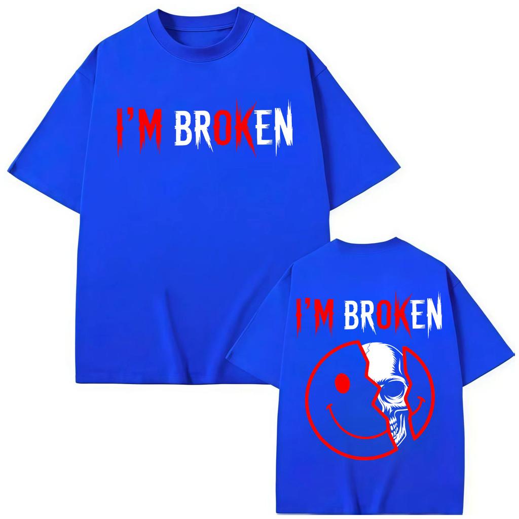 I'm Broken Skull Smiley Face T-shirts Men Women Clothing Gothic Fashion Short Sleeve T-shirt Summer Casual Cotton T Shirt