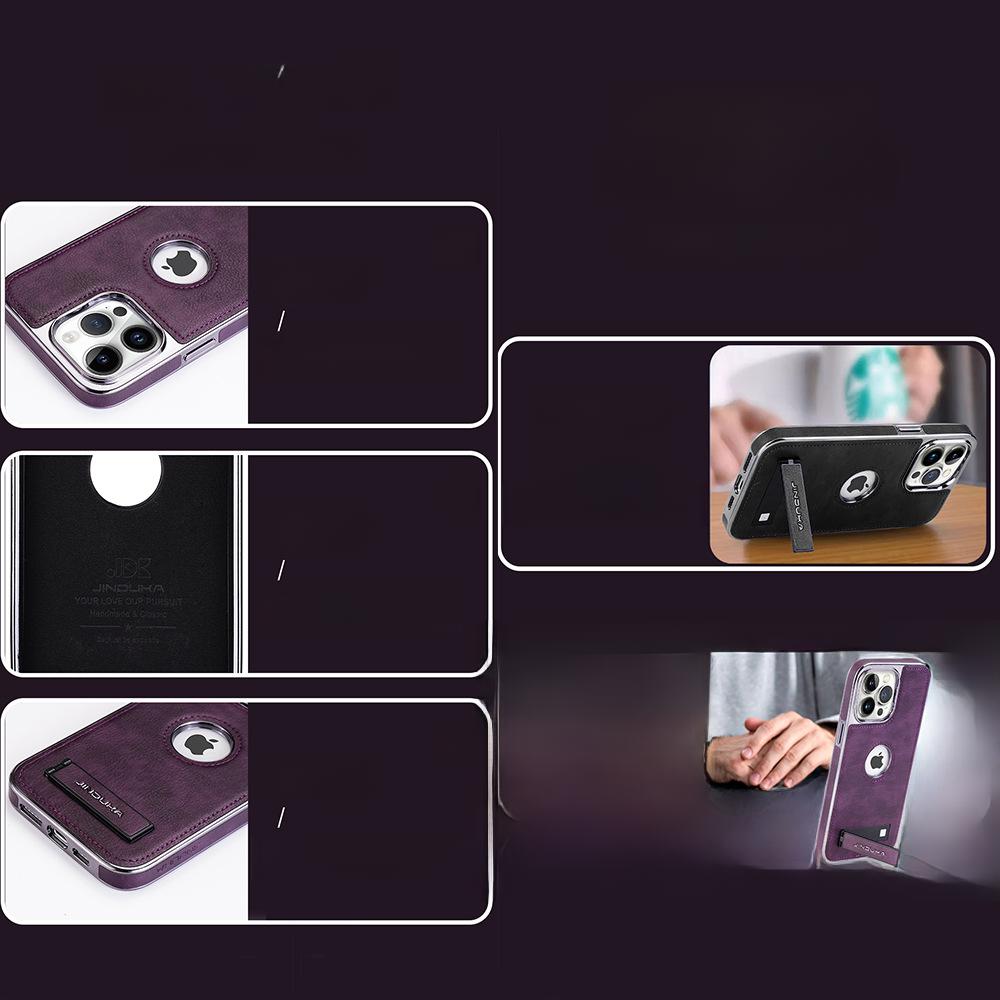 "Premium Leather Anti-fall Case for S24 Ultra 16 Pro Max, iPhone 16 Pro, Mate 60 with Stand"