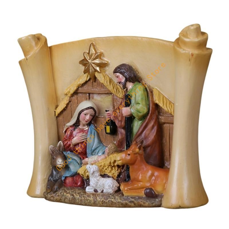 

Resin Christmas Nativity Statue Figurine Holy Family Figurines Tabletop Centerpiece Wall Hanging Decors Religious Gift 55KF