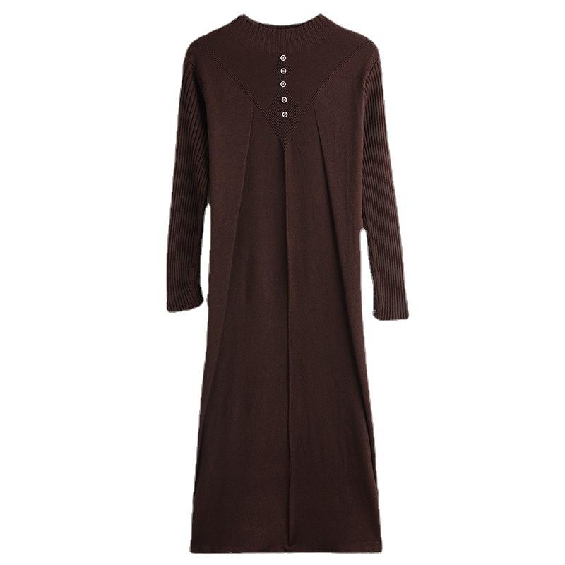 Autumn/Winter Half High Collar Knitted Dress for Women Stylish and Slim Medium To Long Knee Length Sweater Skirt